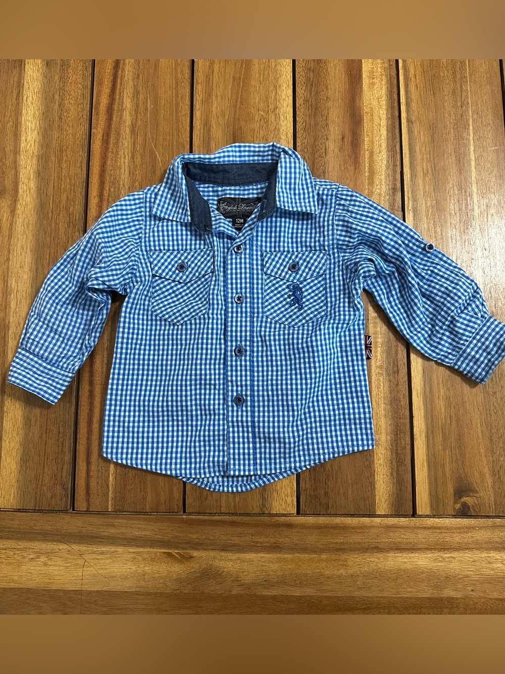 Blue Gingham Button-Up Shirt for Kids - English Laundry size 12m